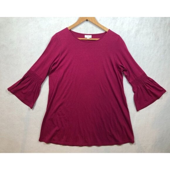 J.Jill Tunic Top Fuchsia Sangria Pink 3/4 Bell Sleeve Oversized Womens Small S - Picture 1 of 8